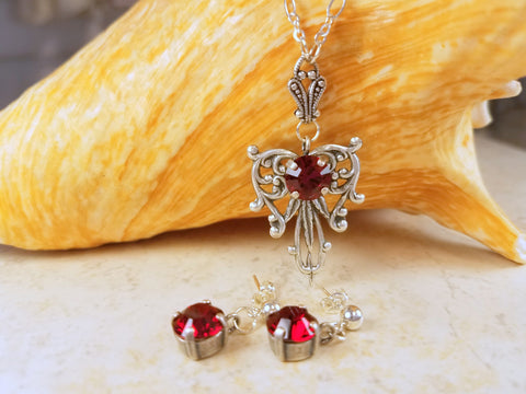Siam Red Swarovski Crystal Jewelry Set