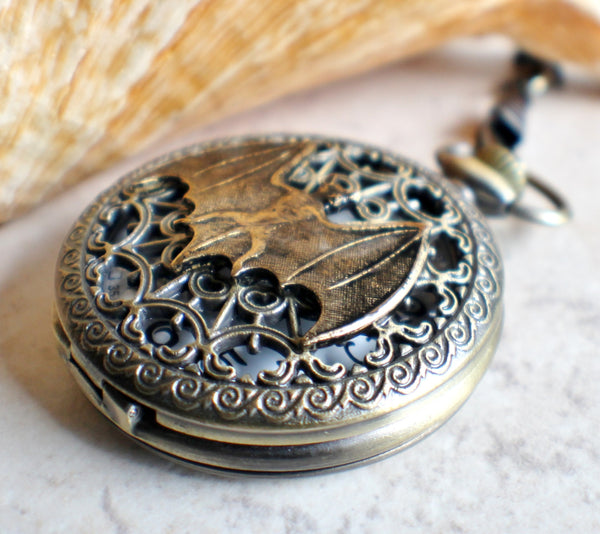 Bat battery operated pocket watch in bronze. - Char's Favorite Things - 2
