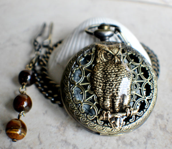 Owl pocket watch, mens pocket watch with owl mounted on front case - Char's Favorite Things - 2