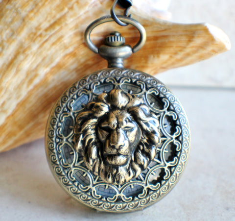 Lion Battery Operated Pocket Watch in Bronze - Char's Favorite Things - 1