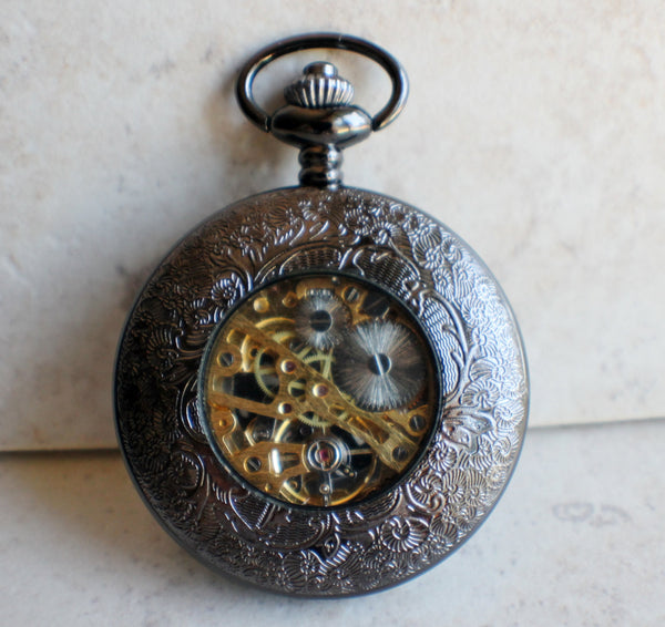 Black Skull and Crossbones Mechanical Pocket Watch - Char's Favorite Things - 5