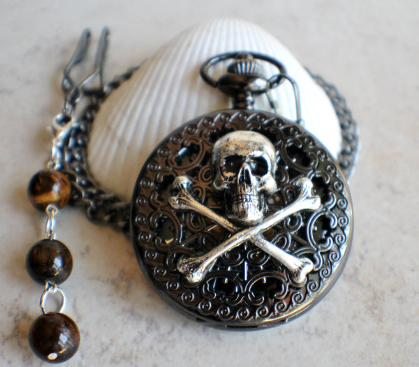 Black Skull and Crossbones Mechanical Pocket Watch - Char's Favorite Things - 2