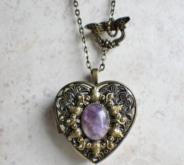 Amethyst Heart Shaped Music Box Locket