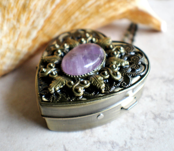 Amethyst Heart Shaped Music Box Locket