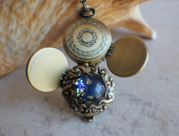 Deep Blue Fire Opal Multi Photo Locket