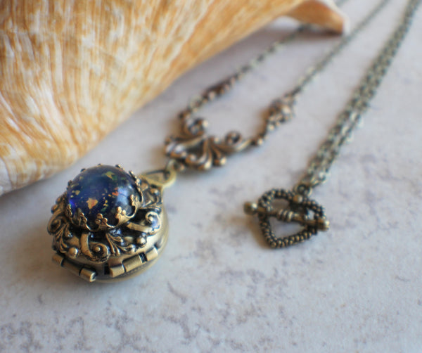 Deep Blue Fire Opal Multi Photo Locket
