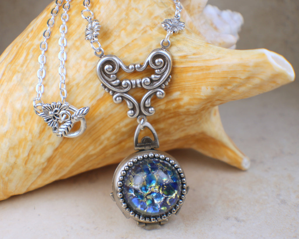 Blue Fire Opal Silver Four Photo Locket