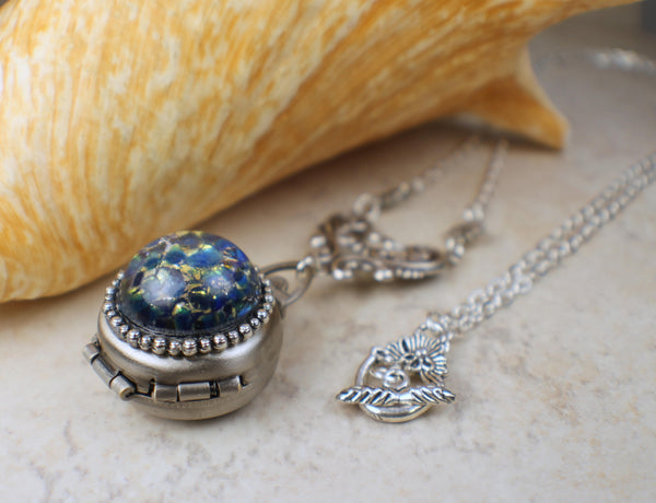 Blue Fire Opal Silver Four Photo Locket