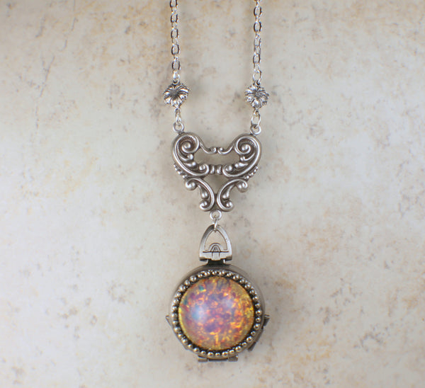 Pink Fire Opal Silver Four Photo Locket