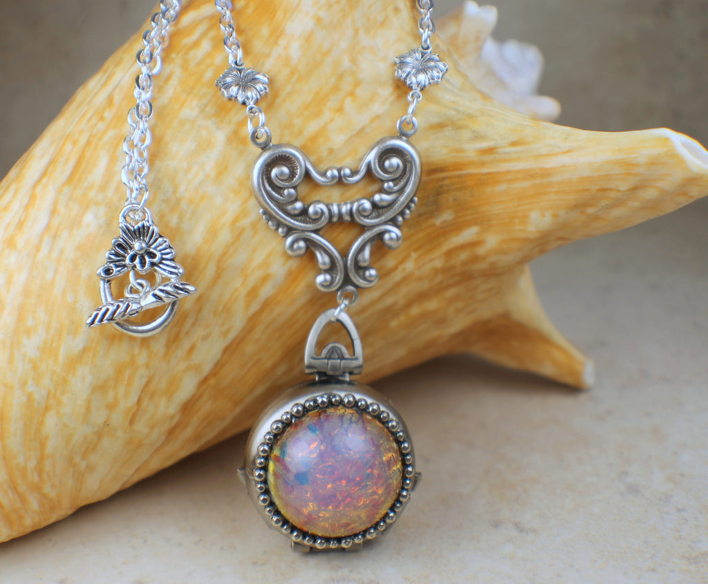 Pink Fire Opal Silver Four Photo Locket
