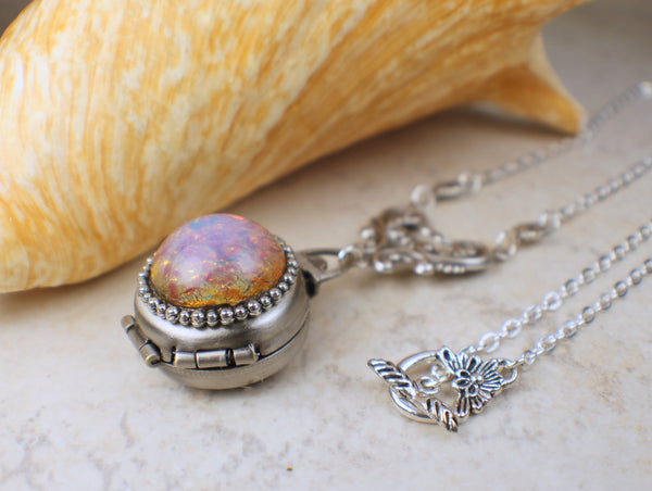 Pink Fire Opal Silver Four Photo Locket