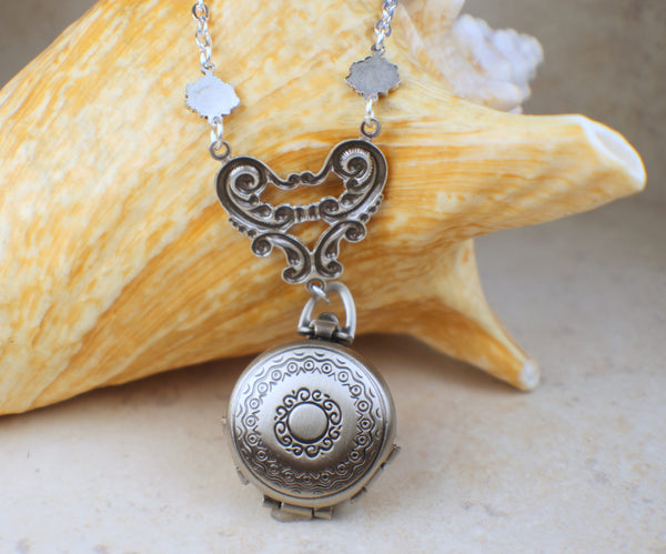 Pink Fire Opal Silver Four Photo Locket
