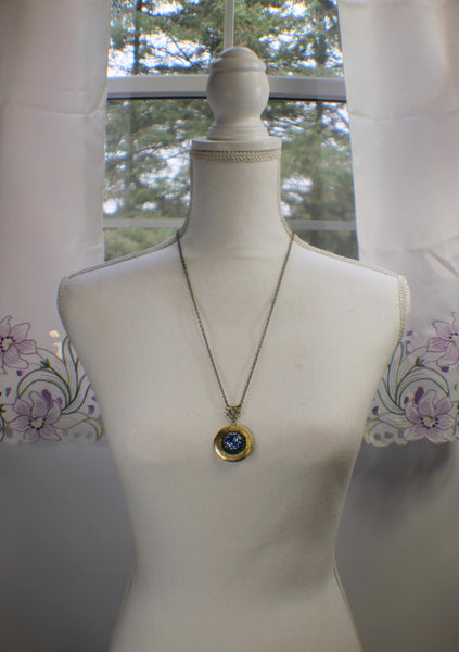 Sapphire Blue Glass Fire Opal Photo Locket