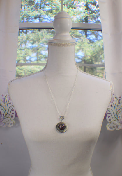 Amethyst Glass  Opal Locket in Silver