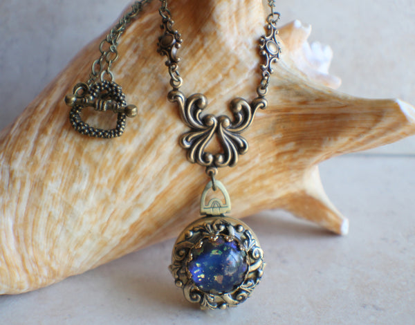 Deep Blue Fire Opal Multi Photo Locket