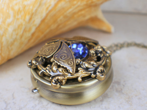 Blue Crystal Butterfly Music Box Locket