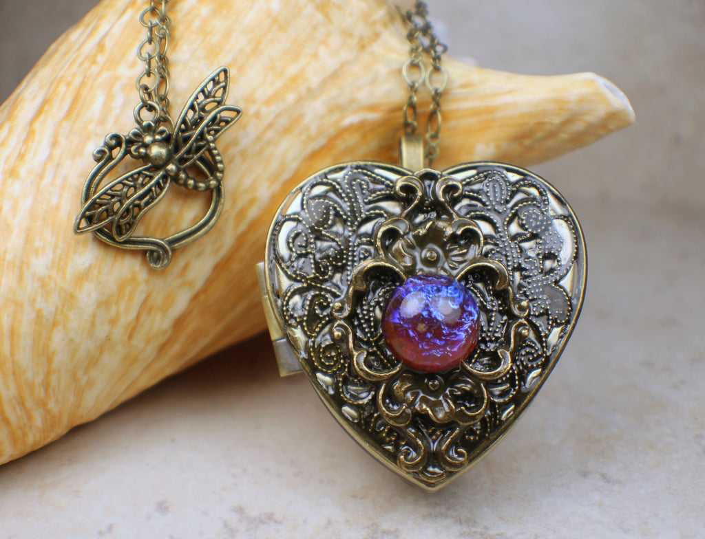 Dragons Breath Floral Music Box Locket in Bronze