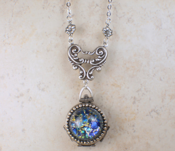 Blue Fire Opal Silver Four Photo Locket