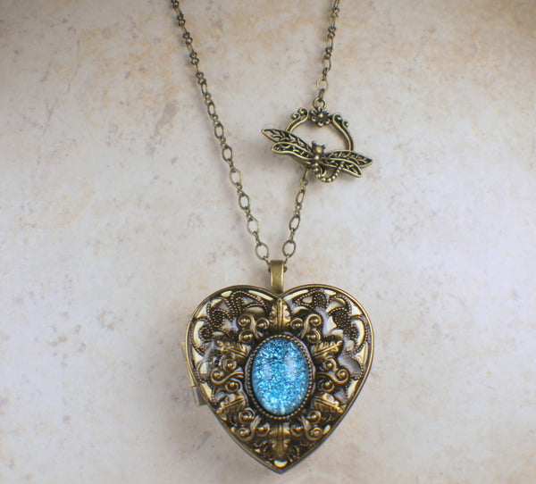 Aqua Glass Opal Music Box Locket