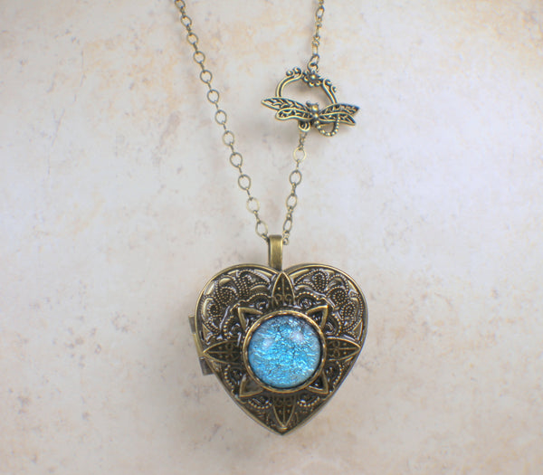 Aqua Glass Opal Music Box Locket