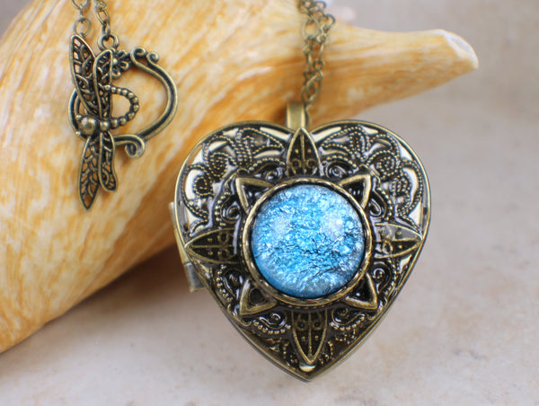 Aqua Glass Opal Music Box Locket
