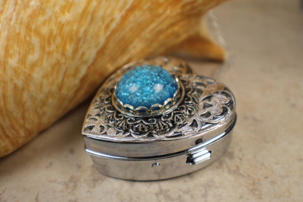 Aqua Blue Glass Opal Silver Music Box Locket