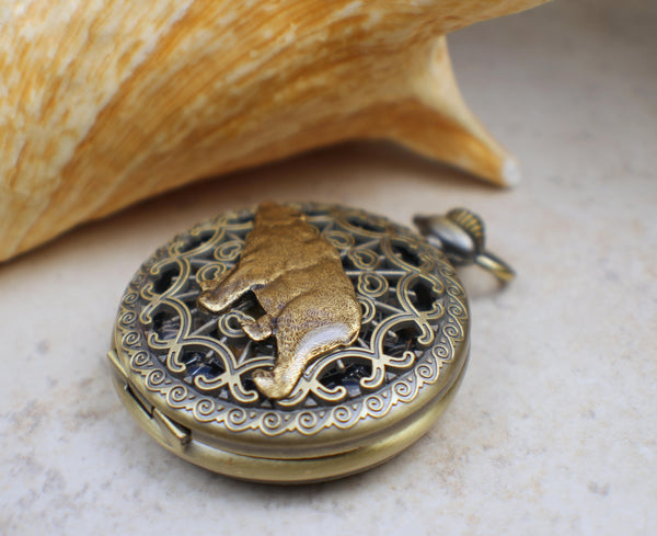 Bear Pocket Watch In Bronze