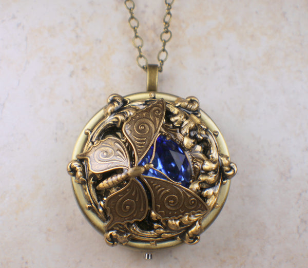 Blue Crystal Butterfly Music Box Locket