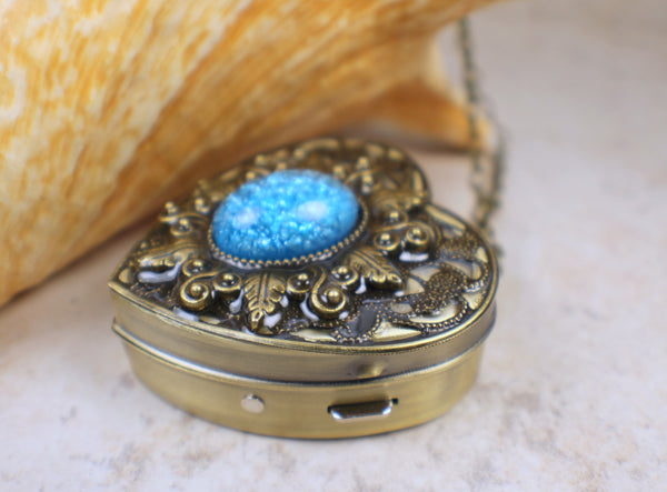 Aqua Glass Opal Music Box Locket