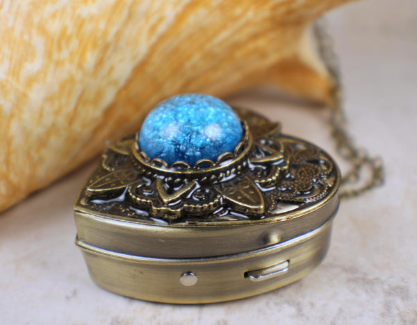 Aqua Glass Opal Music Box Locket