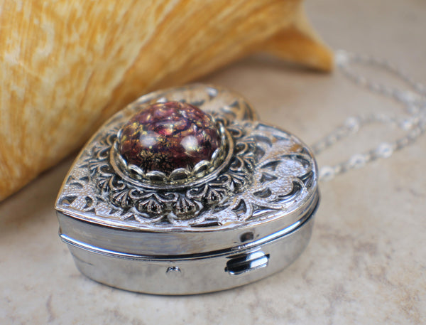 Amethyst Glass Opal Silver Music Box Locket