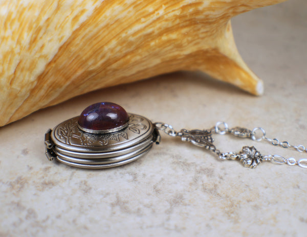 Dragons Breath Red Glass Opal Silver Photo Locket