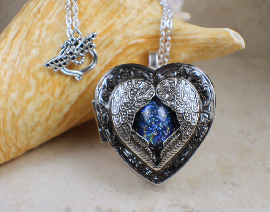 Silver Angel Wing Music Box Locket