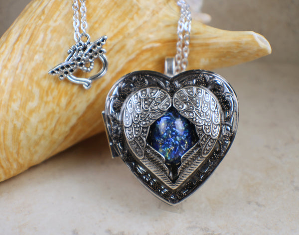 Silver Angel Wing Music Box Locket