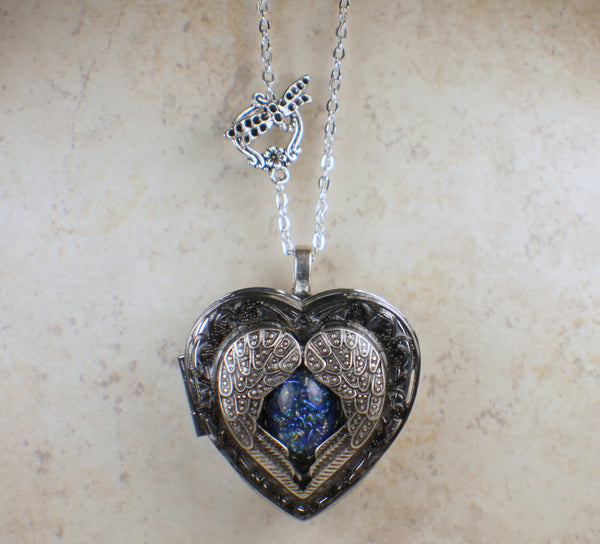 Silver Angel Wing Music Box Locket