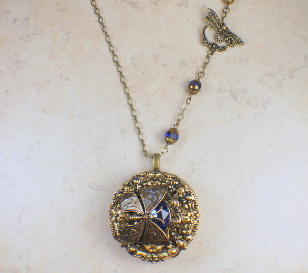 Blue Crystal Butterfly Music Box Locket