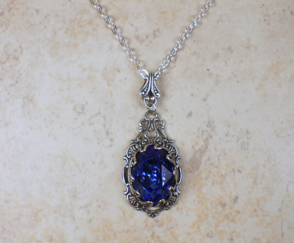 Swarovski Crystal Blue and Filigree Necklace