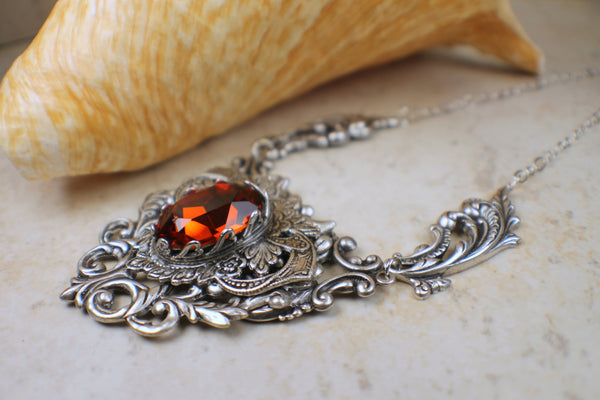 Red Swarovski Crystal and Filigree Necklace