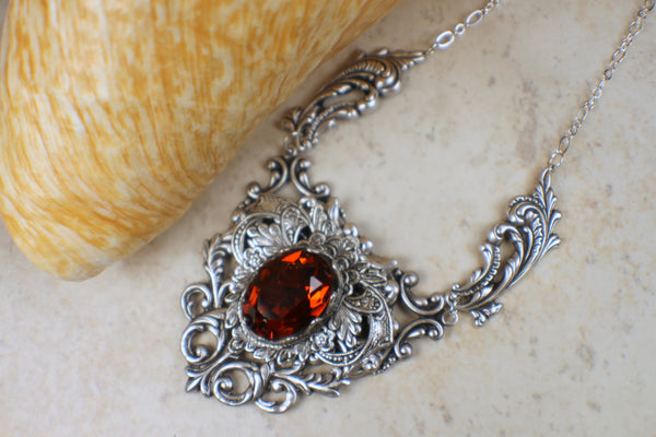 Red Swarovski Crystal and Filigree Necklace