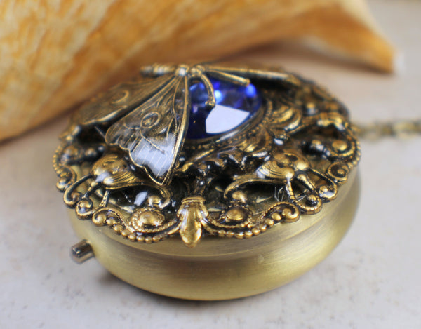 Blue Crystal Butterfly Music Box Locket