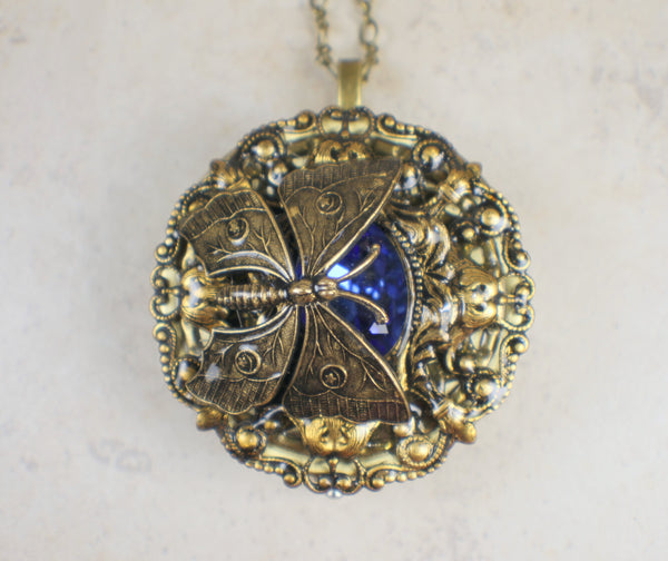 Blue Crystal Butterfly Music Box Locket