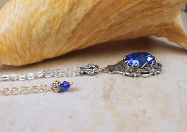 Swarovski Crystal Blue and Filigree Necklace