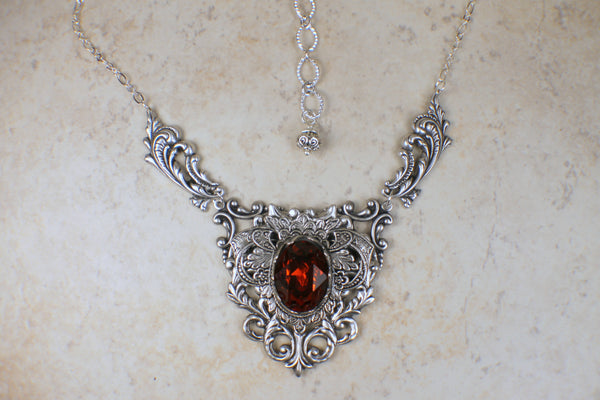 Red Swarovski Crystal and Filigree Necklace