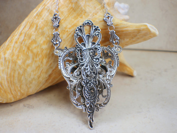 Sapphire Blue Swarovski Crystal and Filigree Pendant