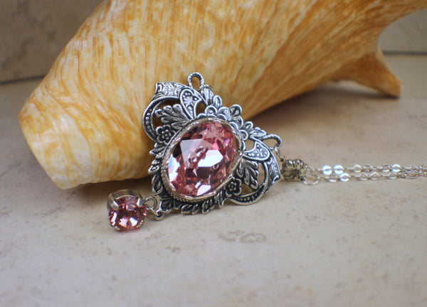 Rose Swarovski Crystal and Filigree Necklace