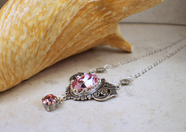 Rose Swarovski Crystal and Filigree Necklace