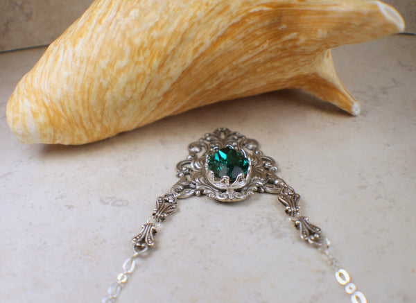 Gothic Emerald Swarovski Crystal and Filigree Necklace