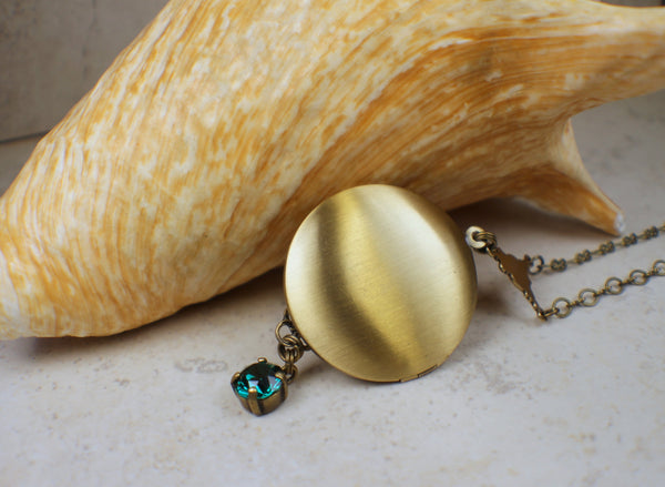 Emerald Swarovski Crystal Photo Locket with Dragonfly