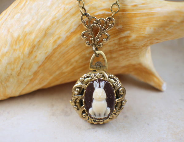 Rabbit Cameo Photo Locket Bronze