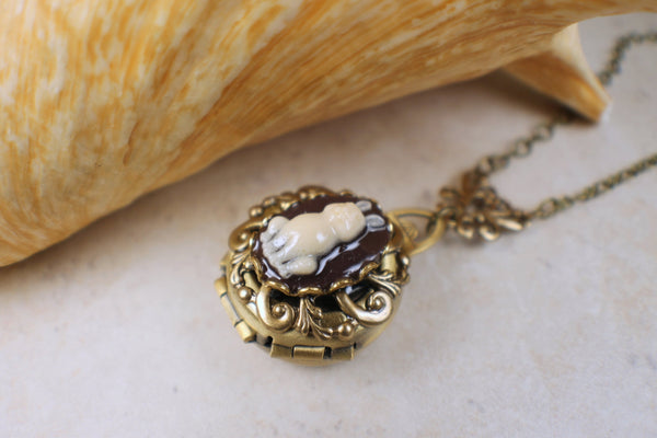 Rabbit Cameo Photo Locket Bronze